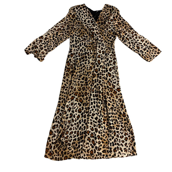 Zara Leopard Animal Print Midi Dress Surplice V-Neck Size Large - Picture 3 of 11